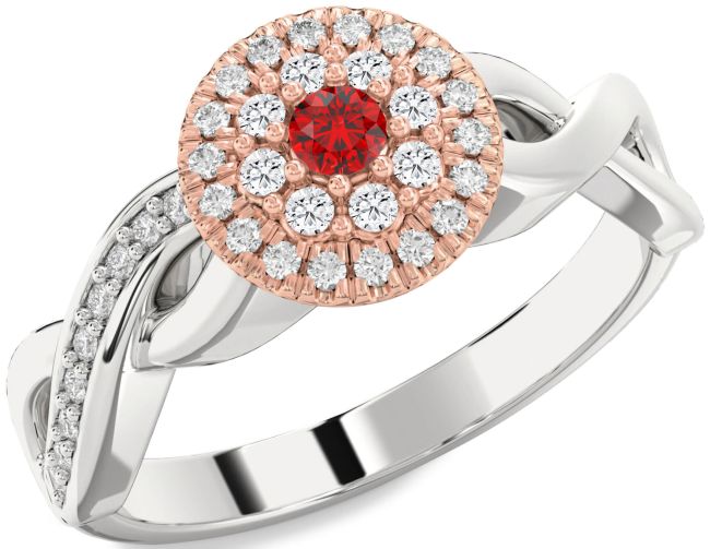 Diamond Ruby Platinum & Rose Gold Infinity Round Promise Ring