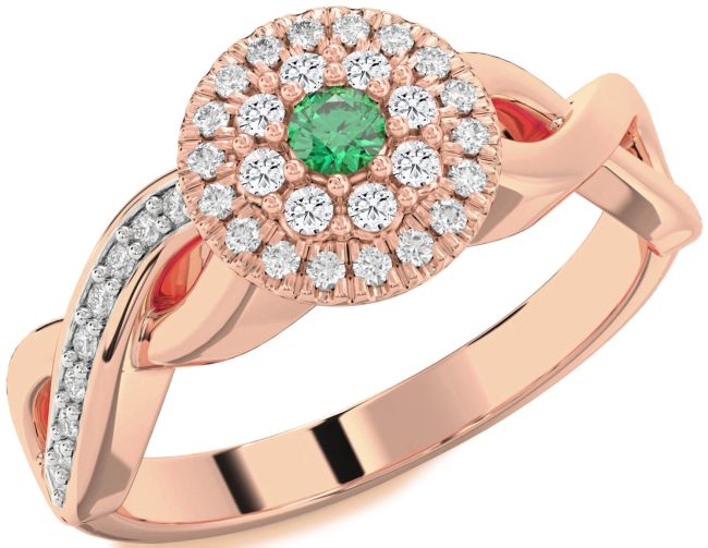 Diamond Emerald Rose Gold Infinity Round Promise Ring