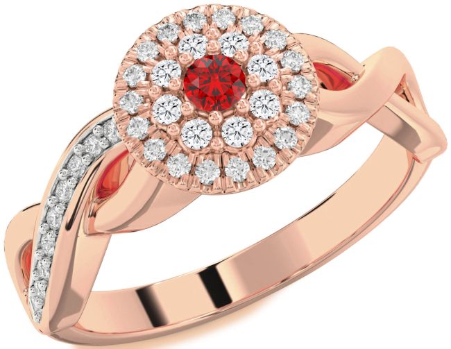 Diamond Ruby Rose Gold Infinity Round Promise Ring