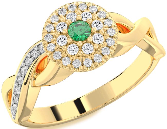 Diamond Emerald Gold Infinity Round Promise Ring