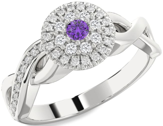 Diamond Amethyst Silver Infinity Round Promise Ring