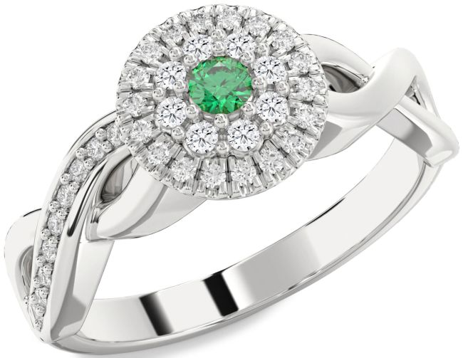 Diamond Emerald Silver Infinity Round Promise Ring