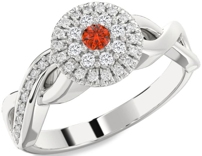 Diamond Fire Opal Silver Infinity Round Promise Ring