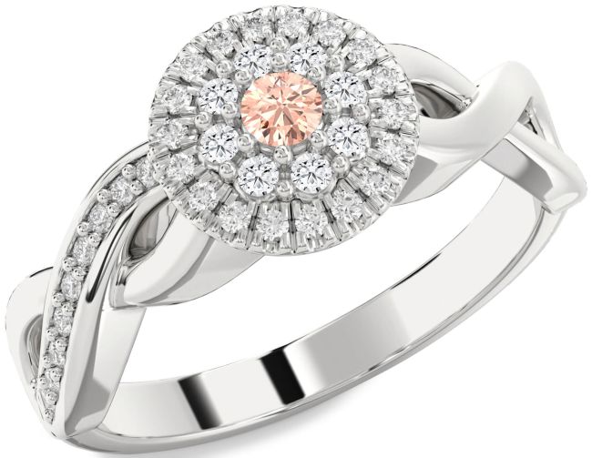 Diamond Morganite Silver Infinity Round Promise Ring
