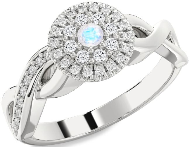 Diamond Moonstone Silver Infinity Round Promise Ring