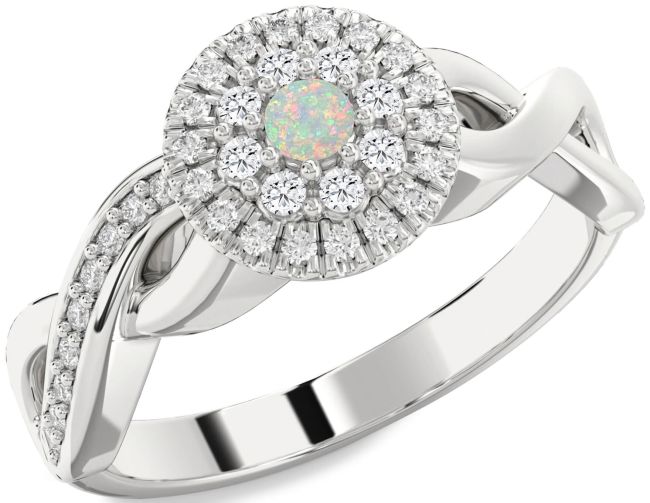 Diamond Opal Silver Infinity Round Promise Ring
