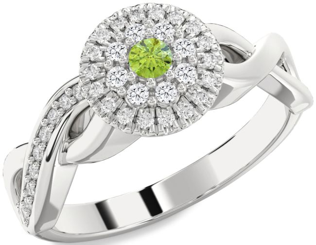 Diamond Peridot Silver Infinity Round Promise Ring