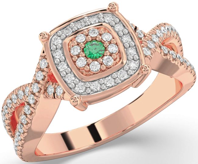Diamond Emerald Rose Gold Infinity Round Pave Promise Ring