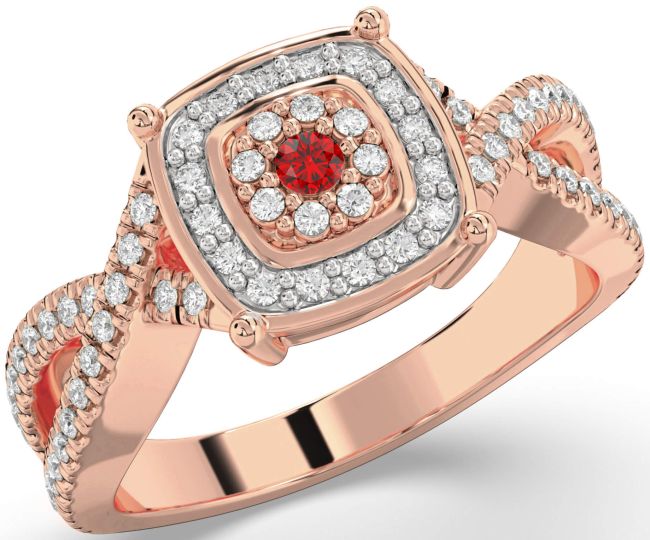 Diamond Ruby Rose Gold Infinity Round Pave Promise Ring