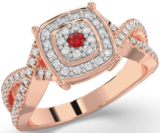 Diamond Ruby Rose Gold Silver Infinity Round Pave Promise Ring