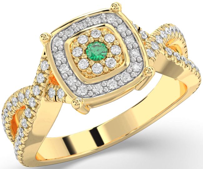 Diamond Emerald Gold Infinity Round Pave Promise Ring