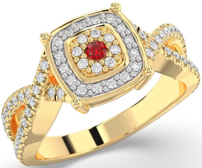 Diamond Ruby Gold Infinity Round Pave Promise Ring