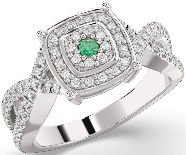 Diamond Emerald Silver Infinity Round Pave Promise Ring