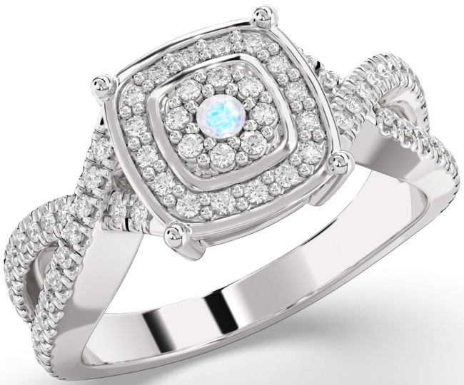 Diamond Moonstone Silver Infinity Round Pave Promise Ring