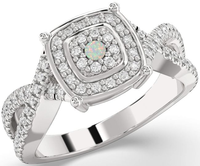 Diamond Opal Silver Infinity Round Pave Promise Ring