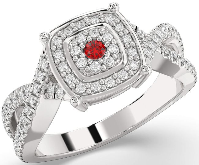 Diamond Ruby Silver Infinity Round Pave Promise Ring