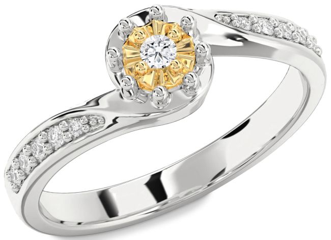 Diamond Silver & 10K gold Round Pave Promise Ring