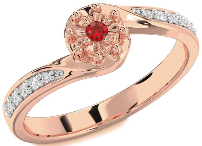 Diamond Ruby Rose Gold Round Pave Promise Ring