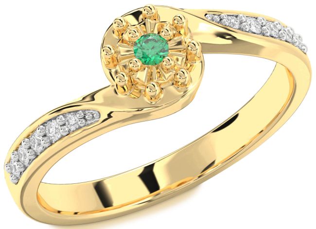 Diamond Emerald Gold Round Pave Promise Ring