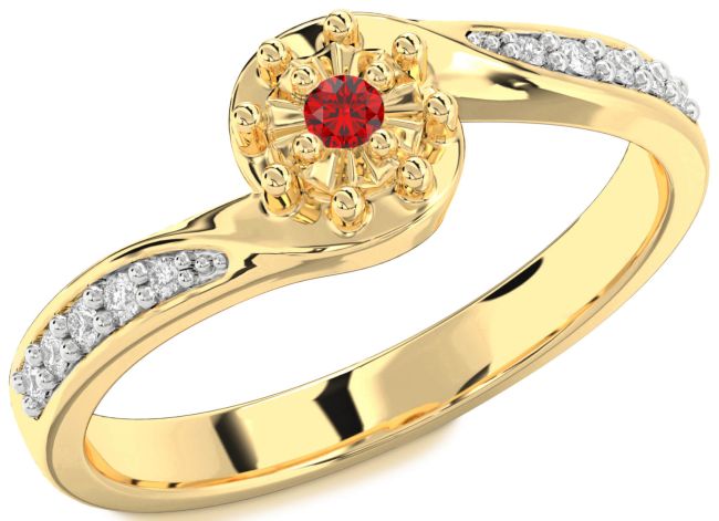 Diamond Ruby Gold Round Pave Promise Ring