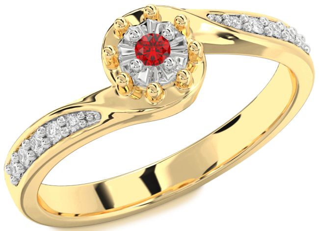 Diamond Ruby Gold Silver Round Pave Promise Ring
