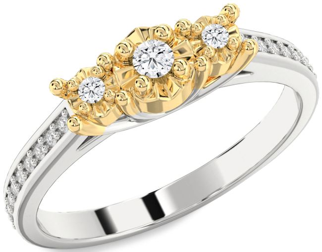Diamond White Yellow Gold Round Three Stone Engagement Ring