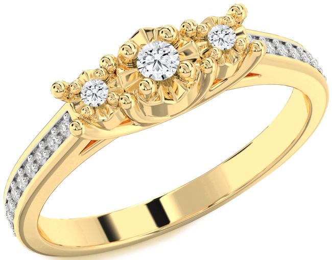 Diamond Gold Round Three Stone Engagement Ring