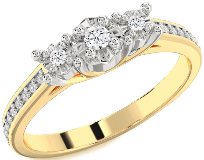 Diamond Platinum & Yellow Gold Round Three Stone Engagement Ring