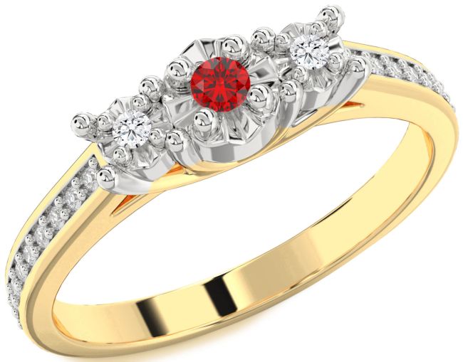 Diamond Ruby Gold Silver Round Three Stone Engagement Ring