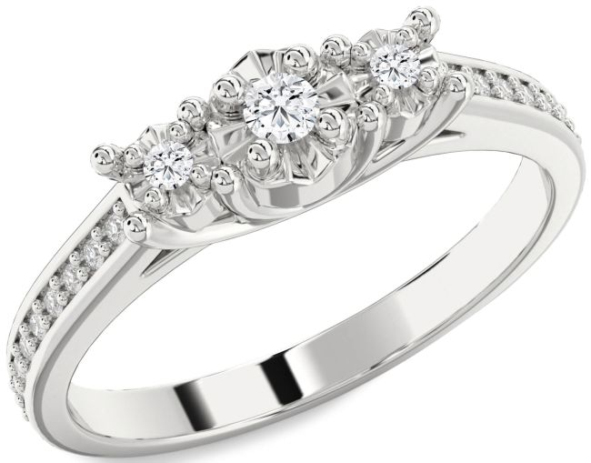 Diamond Silver Round Three Stone Engagement Ring