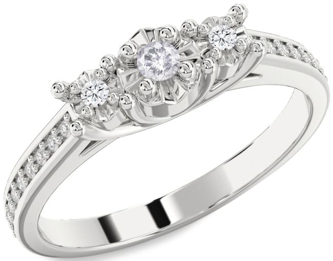 Salt & Pepper Diamond Silver Round Three Stone Engagement Ring