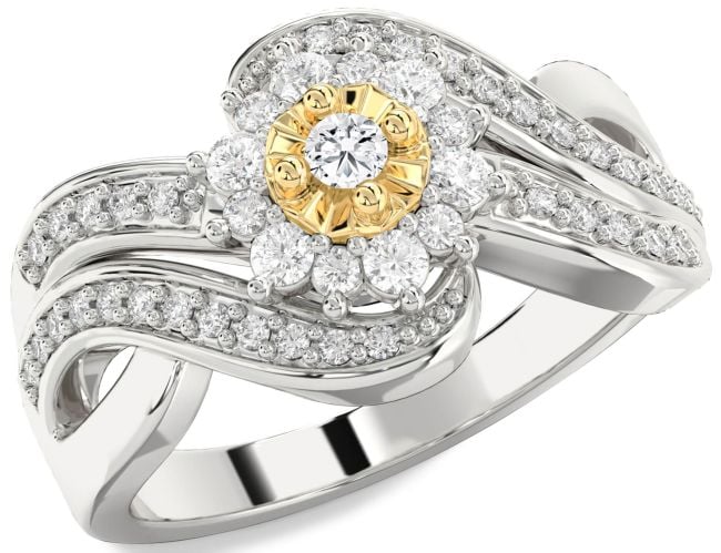 Diamond Gold Silver Halo Round Promise Ring