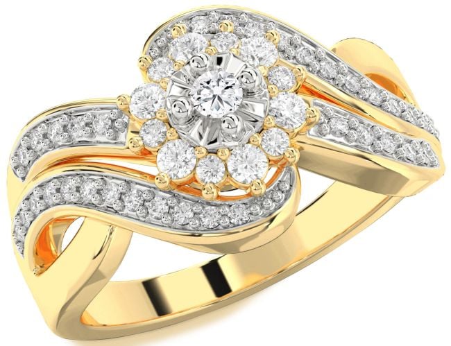 Diamond Gold Silver Halo Round Promise Ring