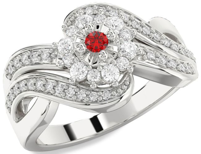 Diamond Ruby Silver Halo Round Promise Ring