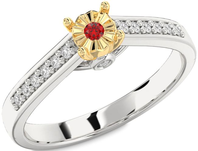 Diamond Ruby Gold Silver Round Pave Promise Ring