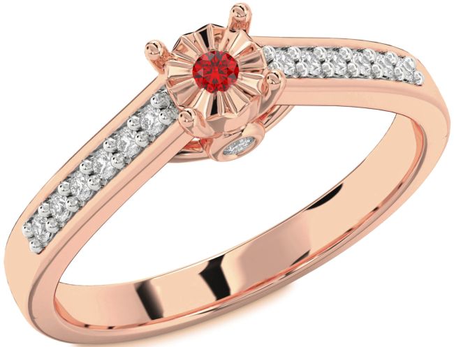 Diamond Ruby Rose Gold Round Pave Promise Ring