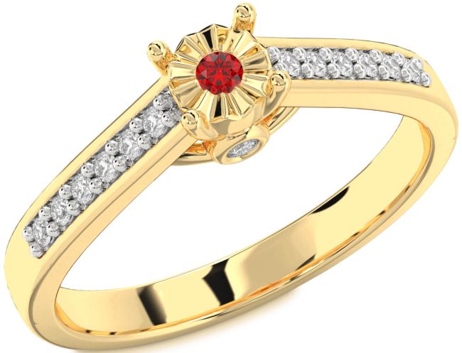 Diamond Ruby Gold Round Pave Promise Ring