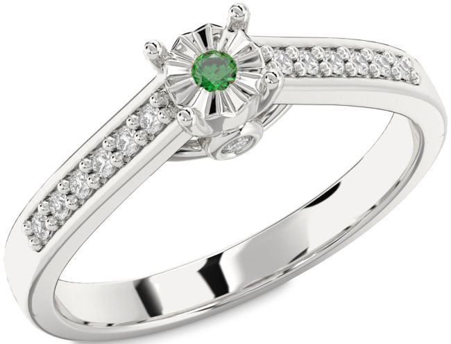 Diamond Emerald Silver Round Pave Promise Ring
