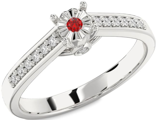 Diamond Ruby Silver Round Pave Promise Ring