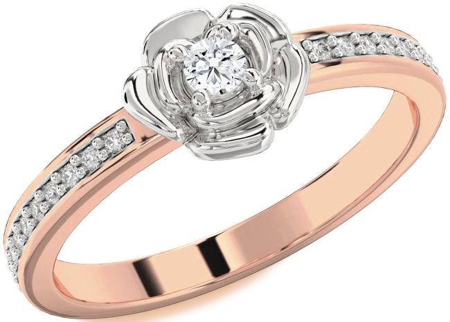 Diamond Platinum & Rose Gold Flower Round Pave Promise Ring