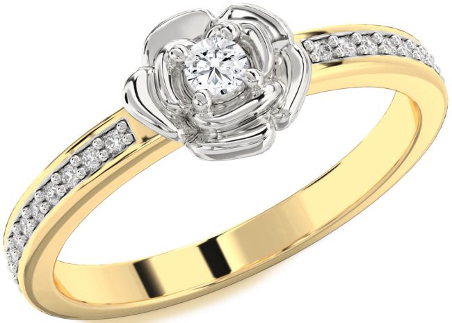 Diamond Gold Silver Flower Round Pave Promise Ring