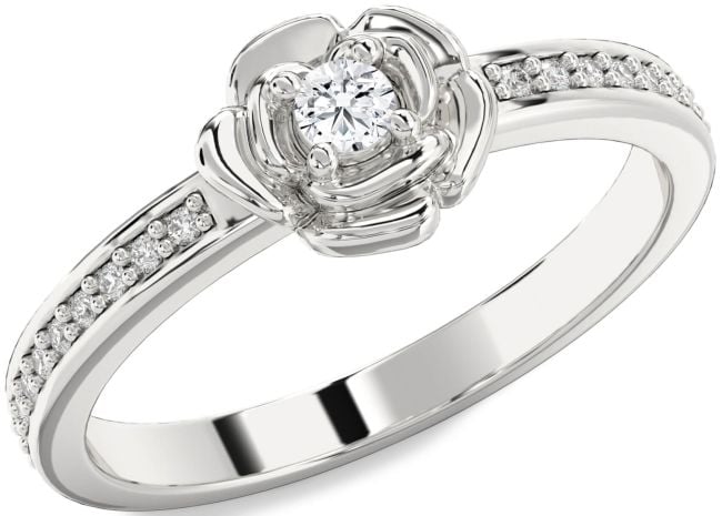 Diamond Silver Flower Round Pave Promise Ring