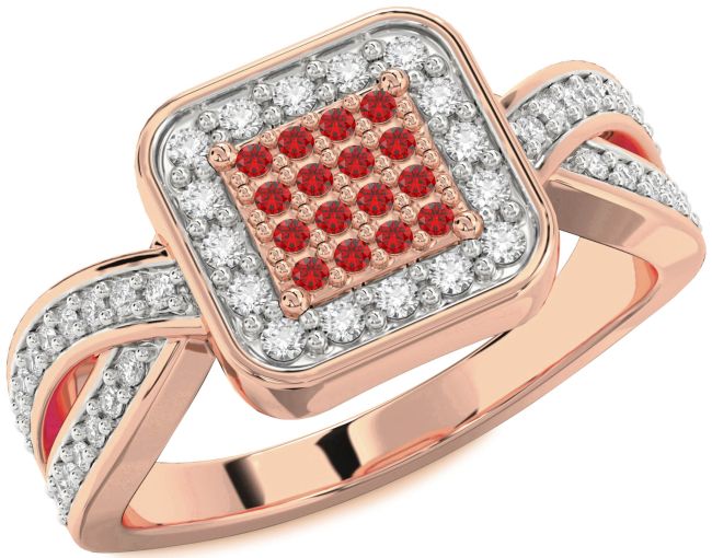Diamond Ruby Rose Gold Round Pave Promise Ring
