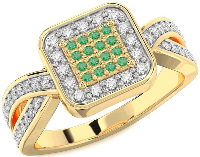 Diamond Emerald Gold Round Pave Promise Ring