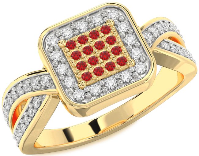 Diamond Ruby Gold Silver Round Pave Promise Ring