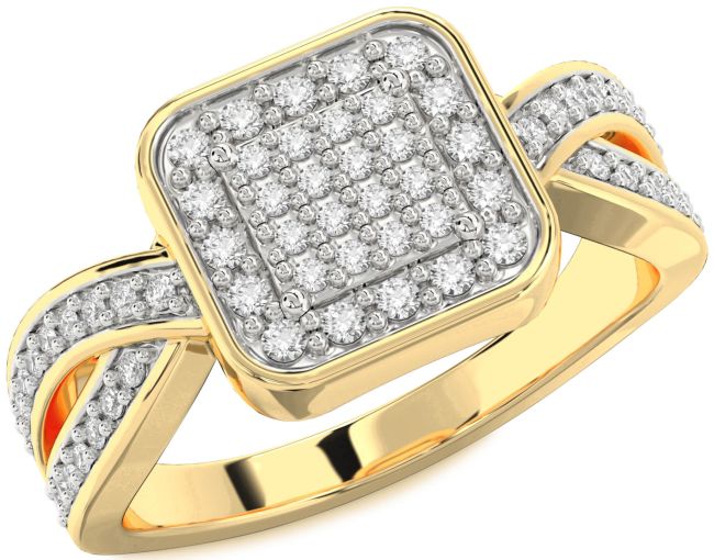 Diamond White Yellow Gold Round Pave Promise Ring