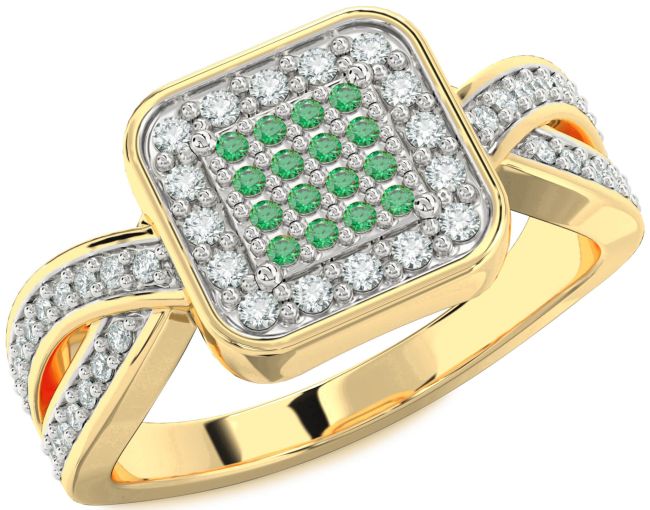 Diamond Emerald Gold Silver Round Pave Promise Ring