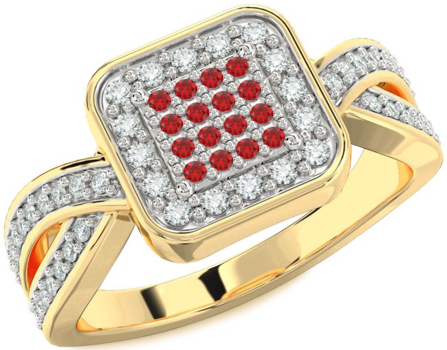 Diamond Ruby Gold Silver Round Pave Promise Ring