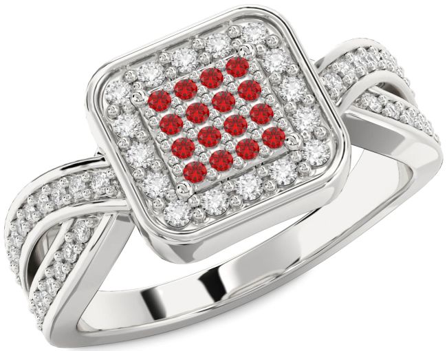 Diamond Ruby Silver Round Pave Promise Ring