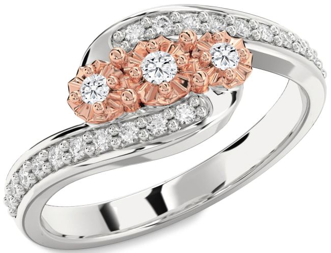Diamond Silver & 10K Rose Gold Round Two Stone Ring